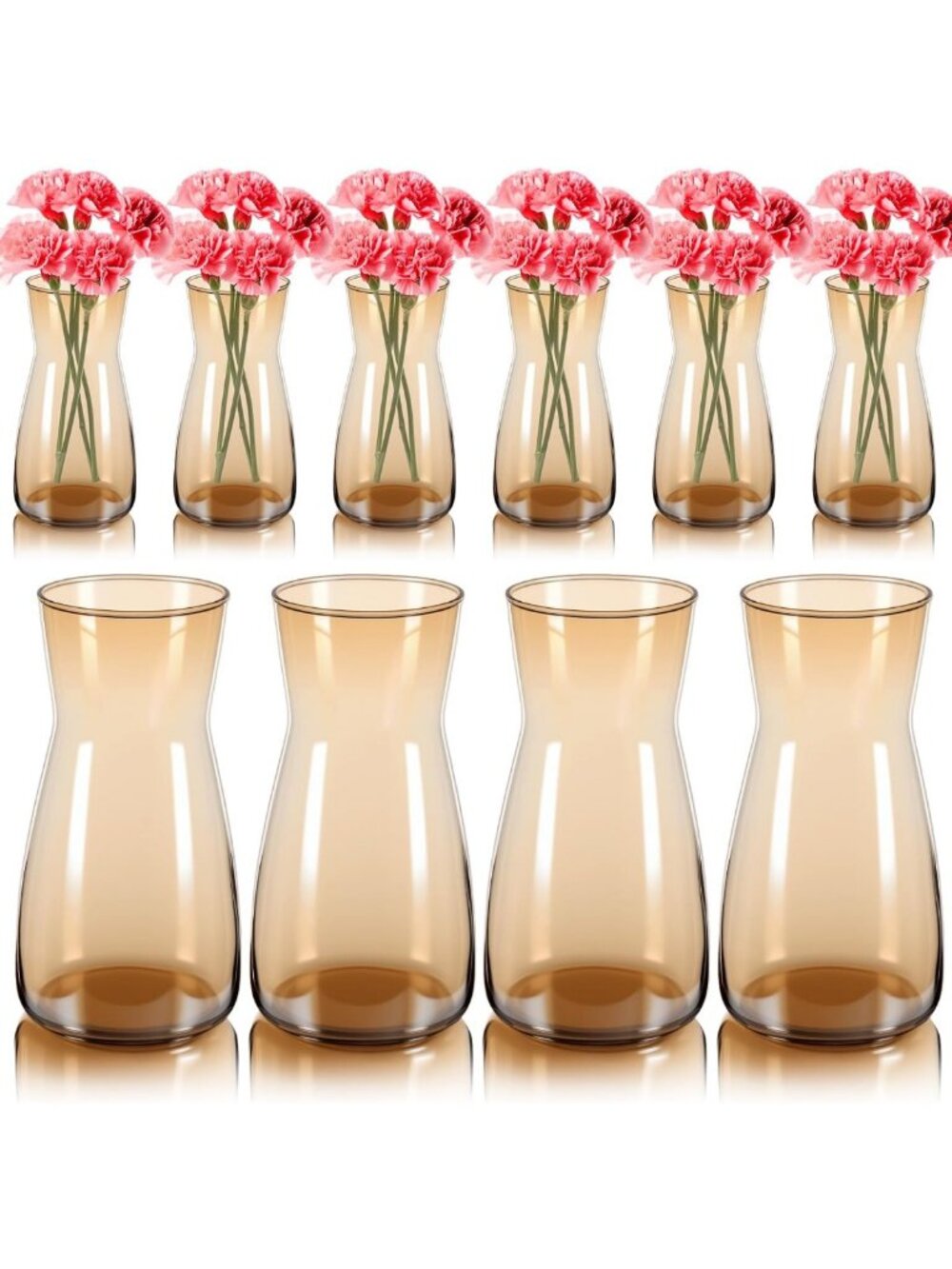 Set of 10 Tall 8'' Clear Glass Vases for Bouquets, Home Decor, Amber Accent